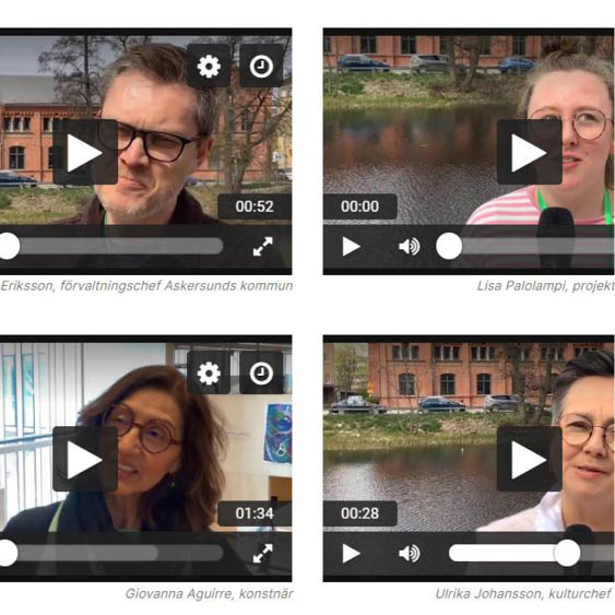 Skärmklipp från webbsida, fyra filmklipp.Daniel Eriksson, Lisa Palolampi, Giovanna Aguirre och Ulrika Johansson ger kulturtips