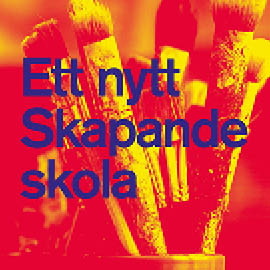 Ett nytt Skapande skola, bakgrund föreställer målarpenslar i en burk