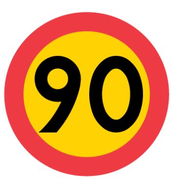 Vägmärke: hastighetsbegränsning 90 km/tim.