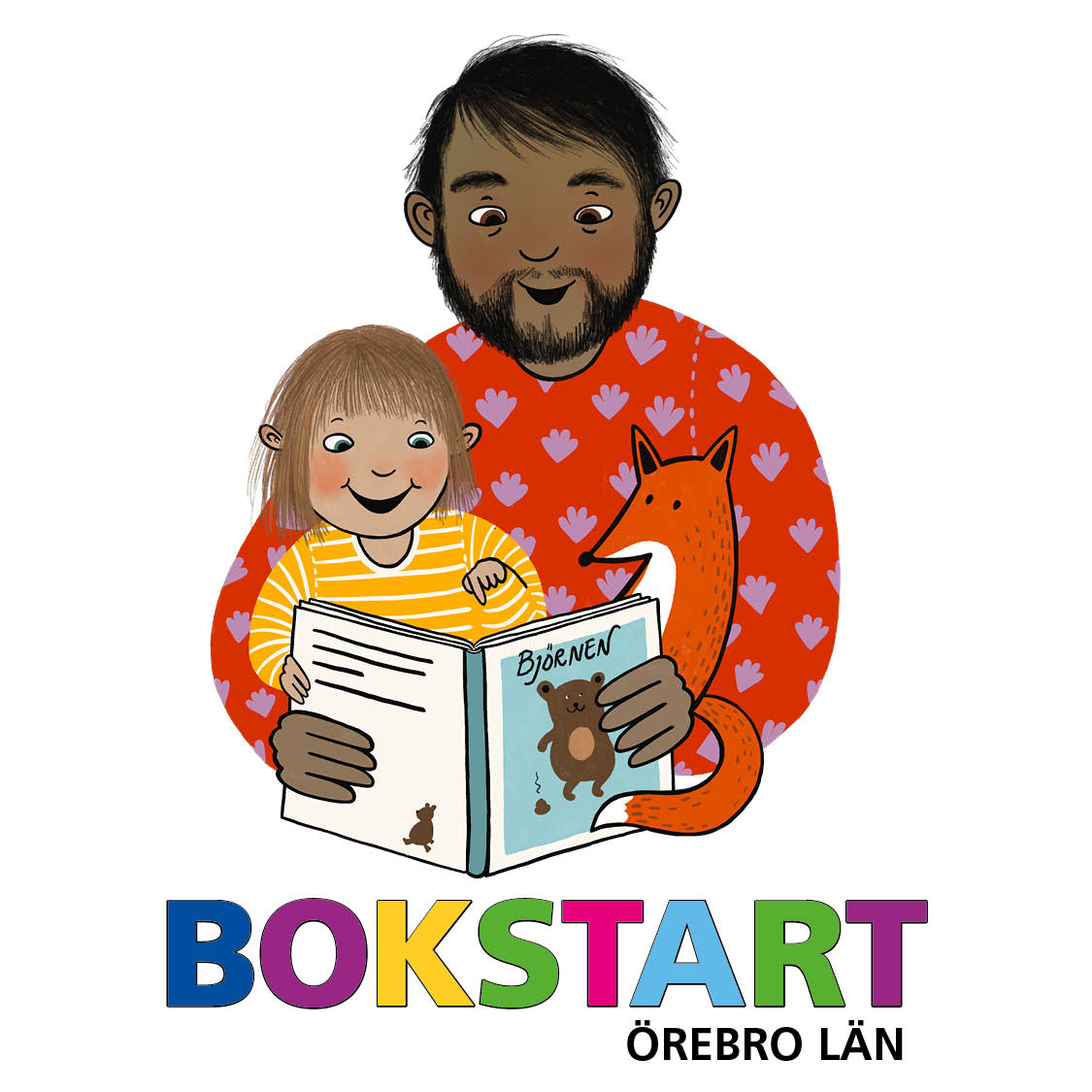 Förälder läser för barn och Bokstarts logotyp